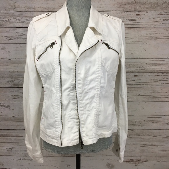 Sanctuary White Denim Zipper Jacket Large - Picture 3 of 8